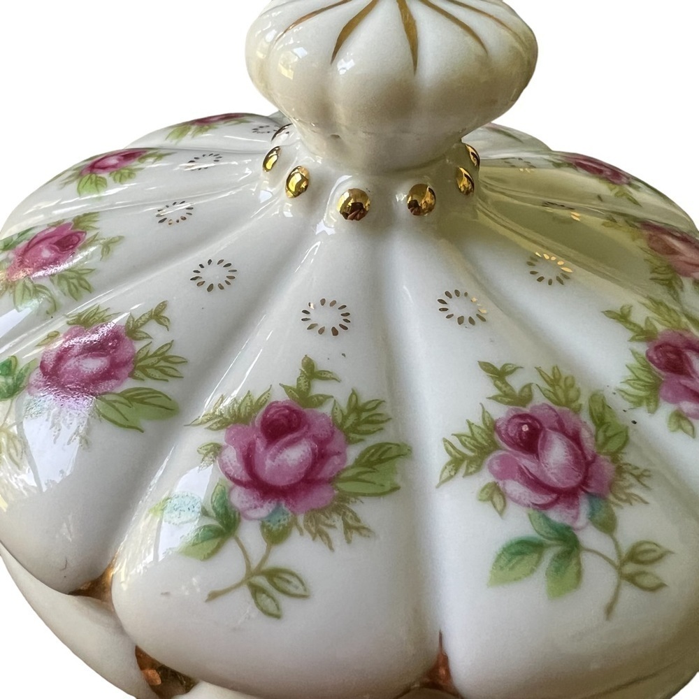Vintage Japan Rose & Gold Handmade Lidded Dresser Jar - Picture 10 of 14